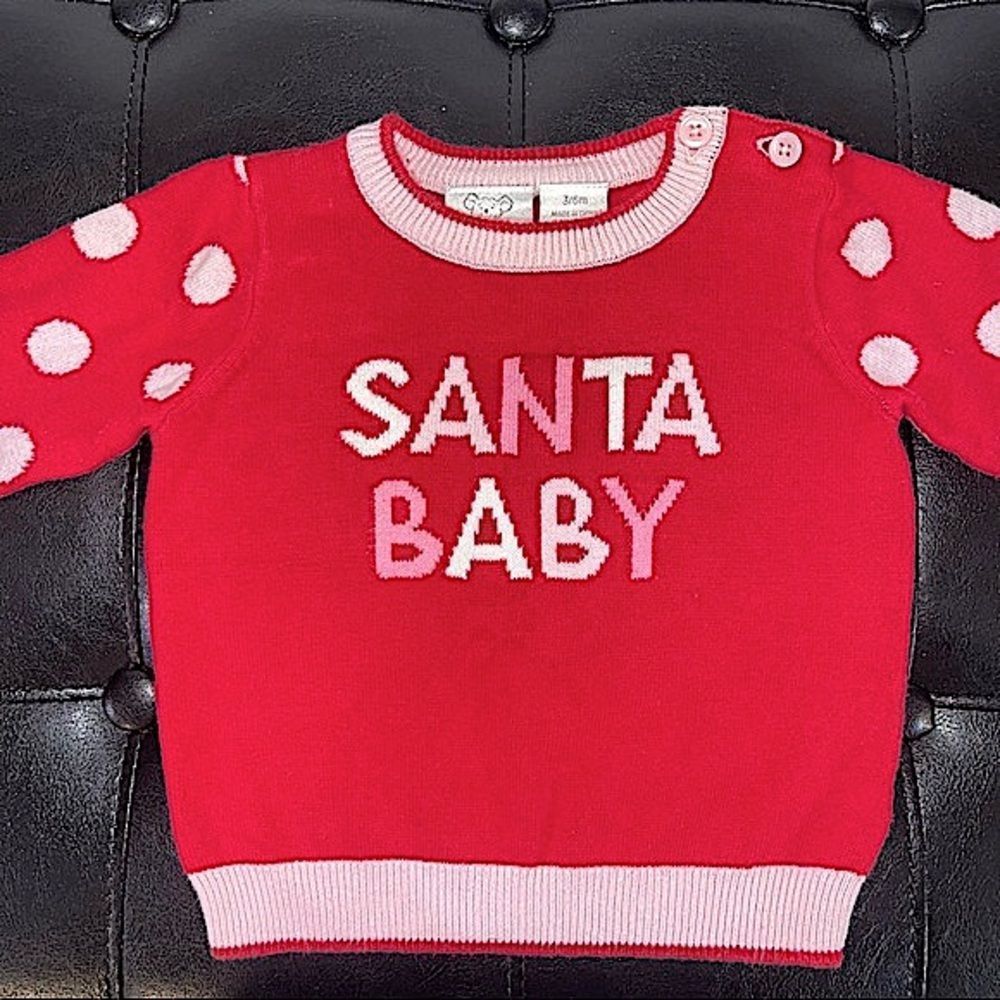 3mo - 6mo Baby Girl Sweater Holiday Christmas Santa Red long sleeves top